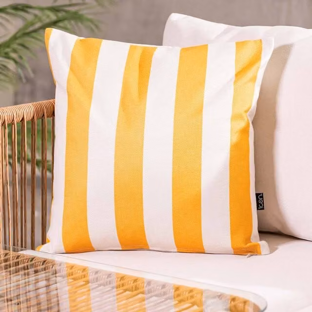 icon Square Striped Cushion in Yellow, W/D/H: 43 x 43 x 43 cm