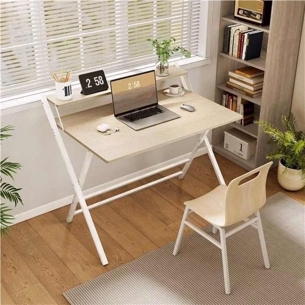 KORVIXA 2-Tier Foldable Computer Desk in Beige, W/D/H: 90.0 x 60.5 x 60.5 cm – 2