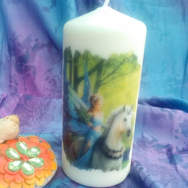 Viki Fairy and Unicorn Candle in White and Multicolour