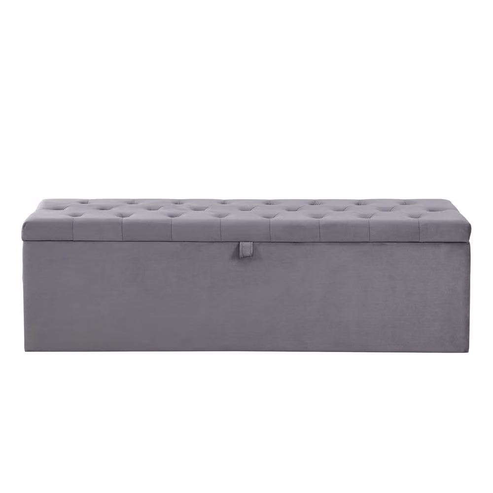 Rolipo Grey Velvet Upholstered Double Bed with Hydraulic Lift Base W/D/H: 135 x 190 cm
