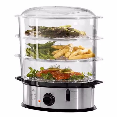 Daewoo 3 Tier Stainless Steel Food Steamer with Rice Bowl, 9L 1200W in Silver – 1