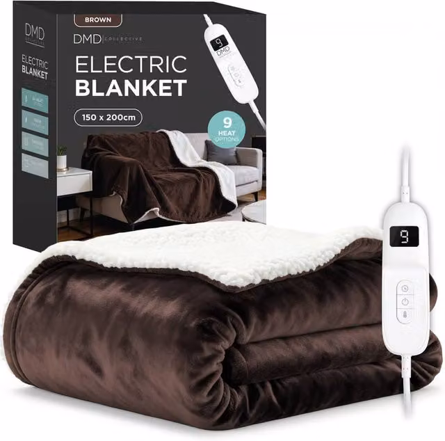 DMD Collective Brown Fleece and Sherpa Electric Heated Blanket Throw with Timer, W/D/H: 150 x 200 cm – 1