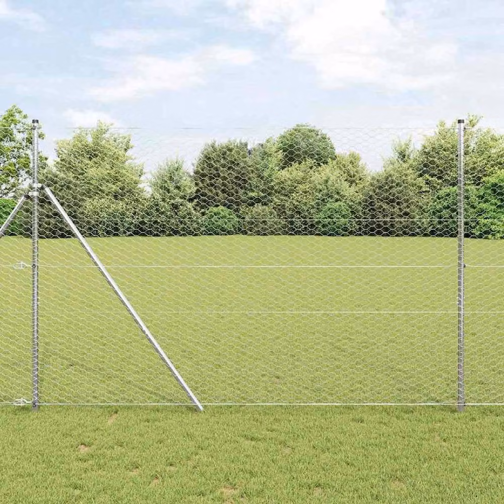 Berkfield Home Hexagon Fence in Silver Galvanised Steel, H: 160 cm x W: 25 m – 2