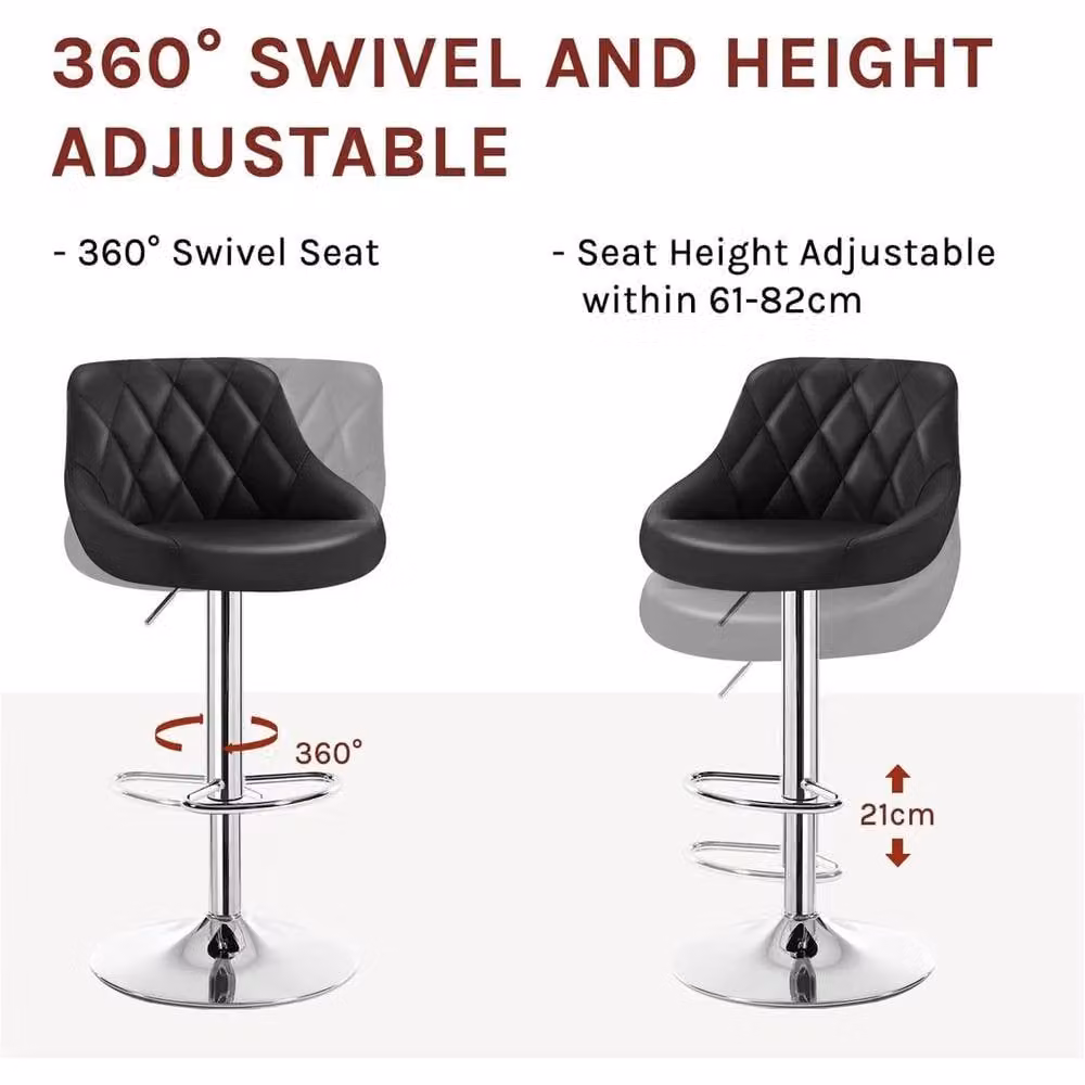 FORGEVIO Set of 2 Black Modern Synthetic Leather Bar Stools with Metal Frame – 4