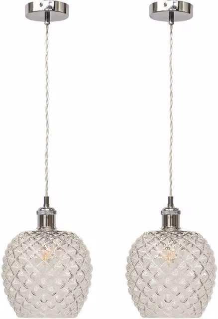 First Choice Lighting Baine Set of 2 Retro Pendant Lights with Transparent Glass and Chrome Finish – 1