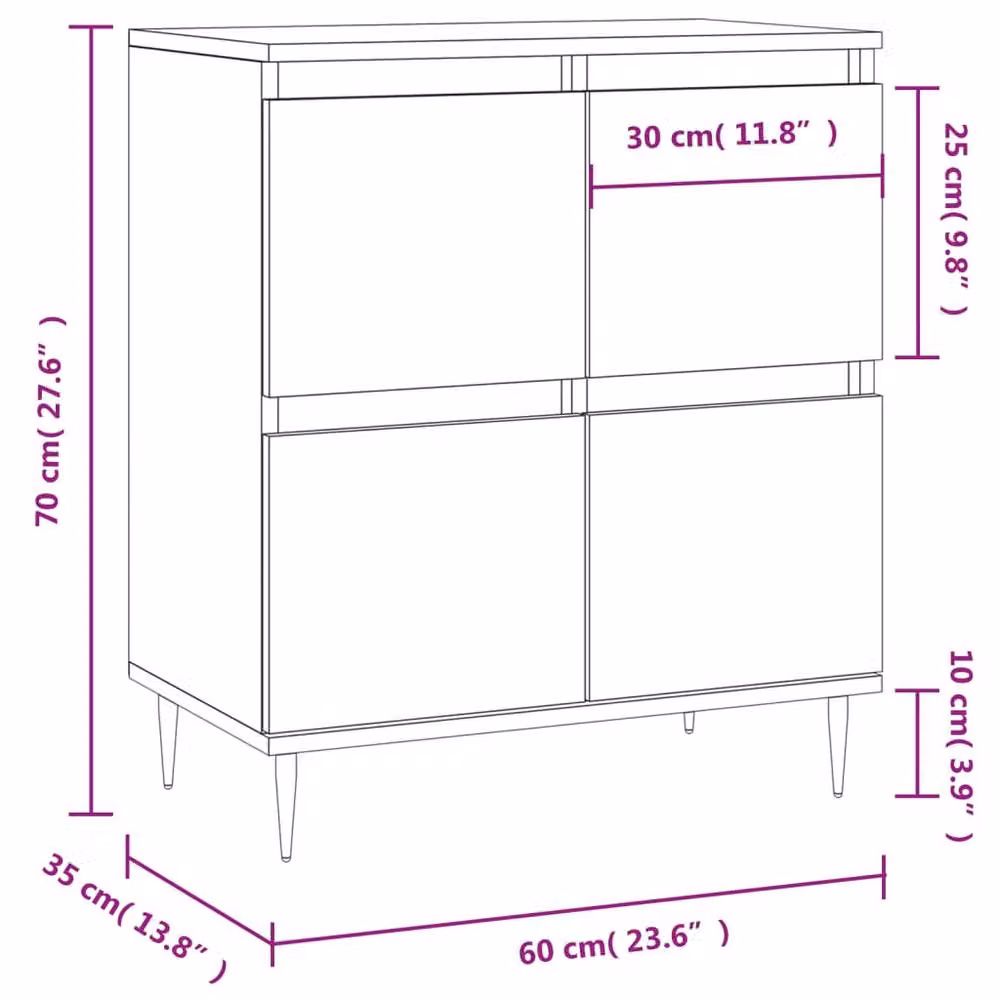 Berkfield Home Sonoma Grey Sideboard in Engineered Wood, W/D/H: 60 x 35 x 70 cm – 2
