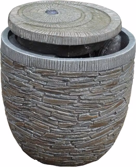 Vossmoon Round Stone Tabletop Garden Water Fountain, Grey