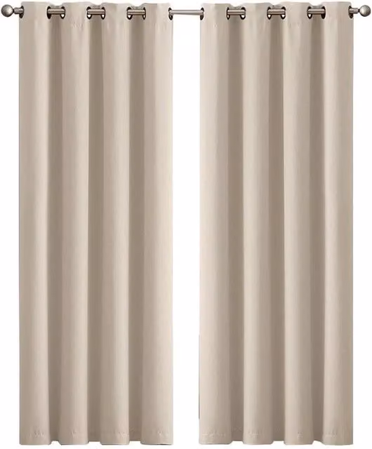 VOGREX Beige Thermal Blockout Eyelet Curtains, 2 Panels, W: 167 cm, H: 183 cm