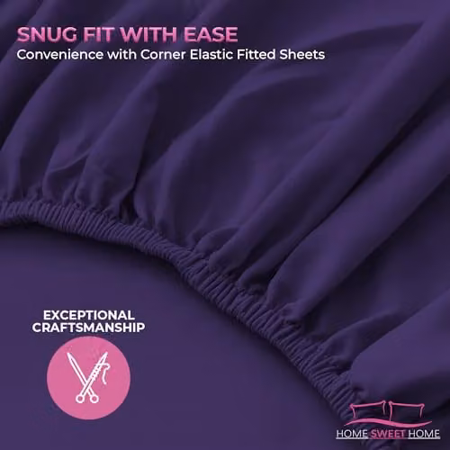 Snug City Home Sweet Home UK King Size Extra Deep Polycotton Fitted Sheet, Purple, W/D/H: 180 x 200 x 25 cm – 6