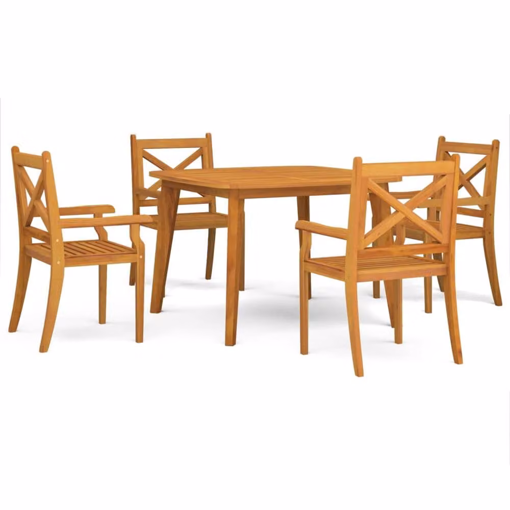 Berkfield Home 5 Piece Garden Dining Set in Brown Solid Acacia Wood – 2