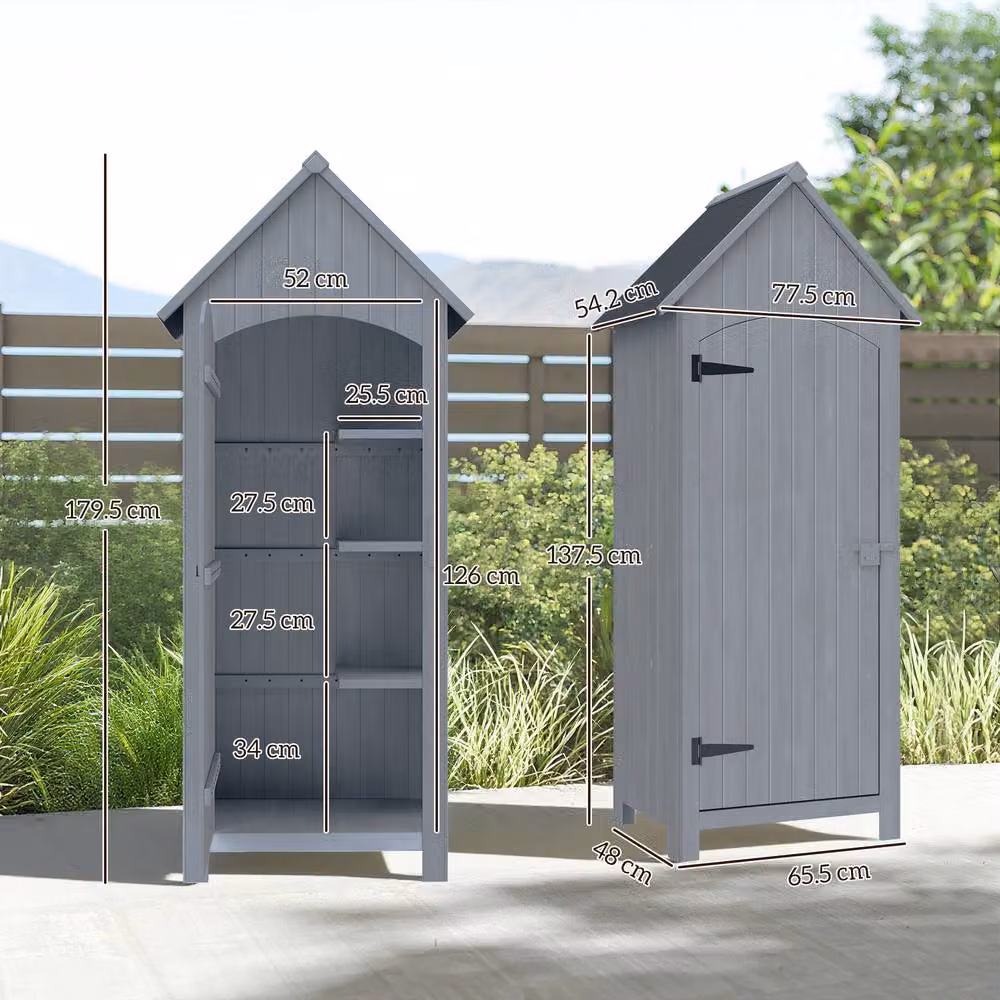 OUTSUNNY Grey Wooden Small Garden Shed with 3 Shelves and Single Door, W/D/H: 179.5 x 48 x 52 cm – 3