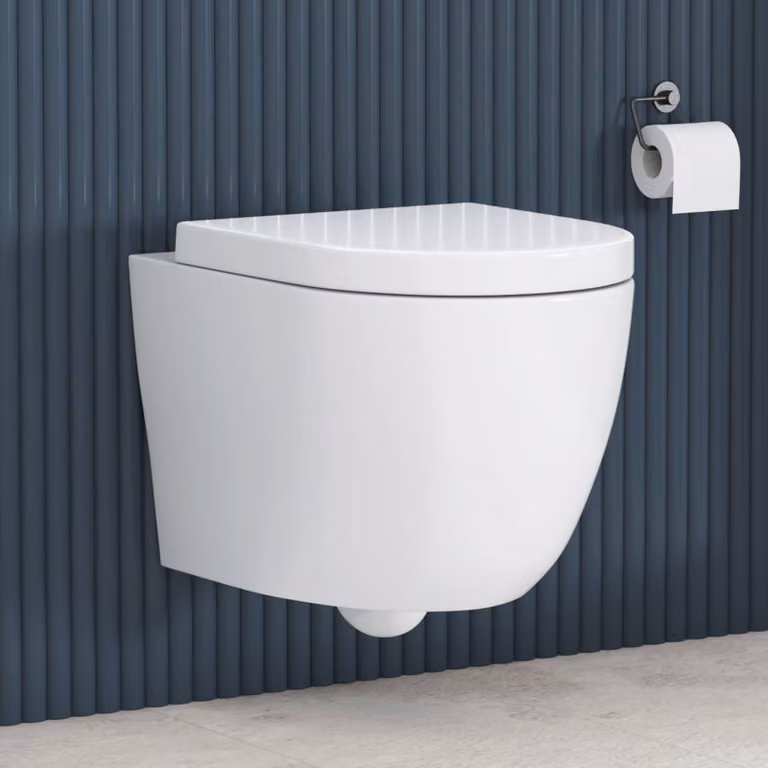Royal Bathrooms Elva Short Projection Wall Hung Rimless Ceramic Toilet in White with Soft Close Seat