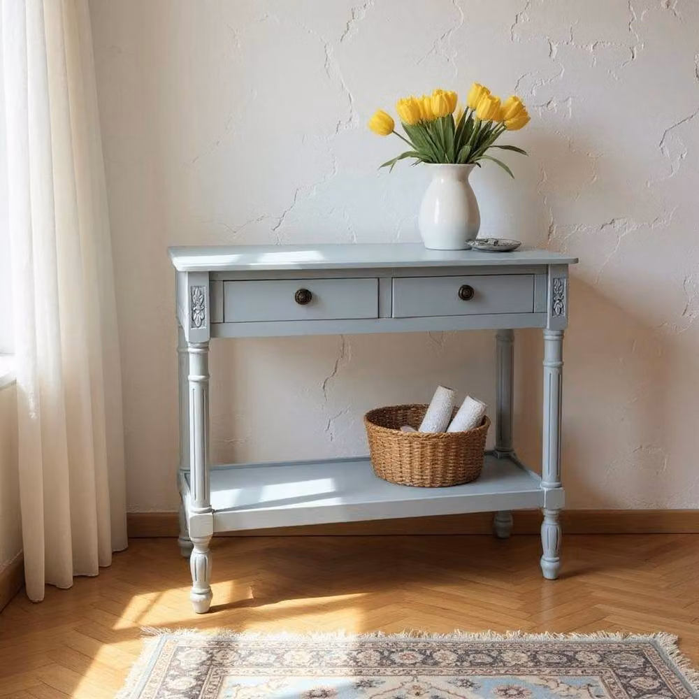 Minster 2 Drawers Side Table in Blue, W78 x D35 x H90 cm – 4