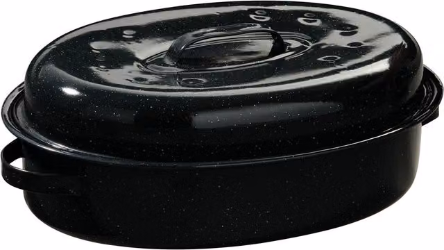 Orsina Carvara Black Enamel Oval Self Basting Roaster with Rack, 42 cm – 1