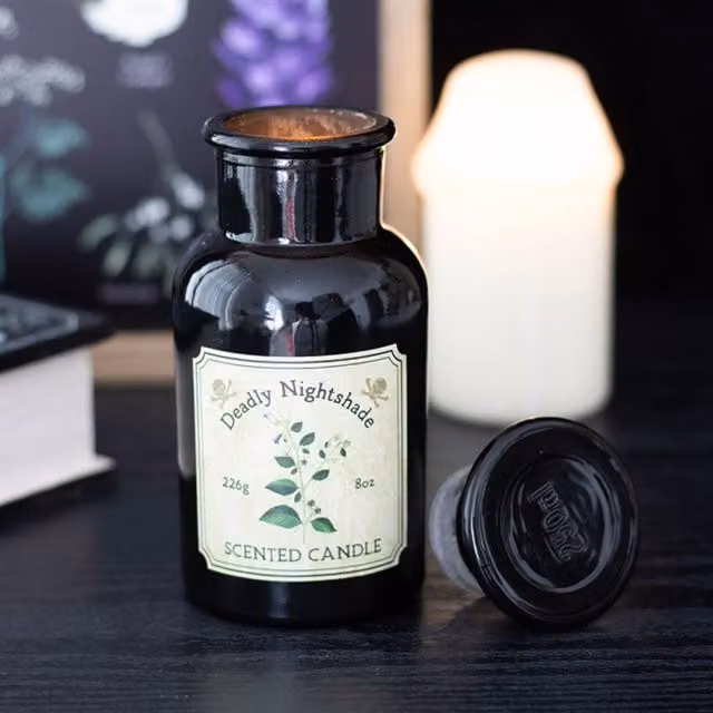 KDMK Deadly Nightshade Vintage Herbal Remedy Scented Floral Tabletop Glass Candle, Black
