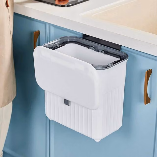 KORVIXA Wall Mounted Kitchen Waste Bin with Flip Lid, White, Width: 100 cm – 1