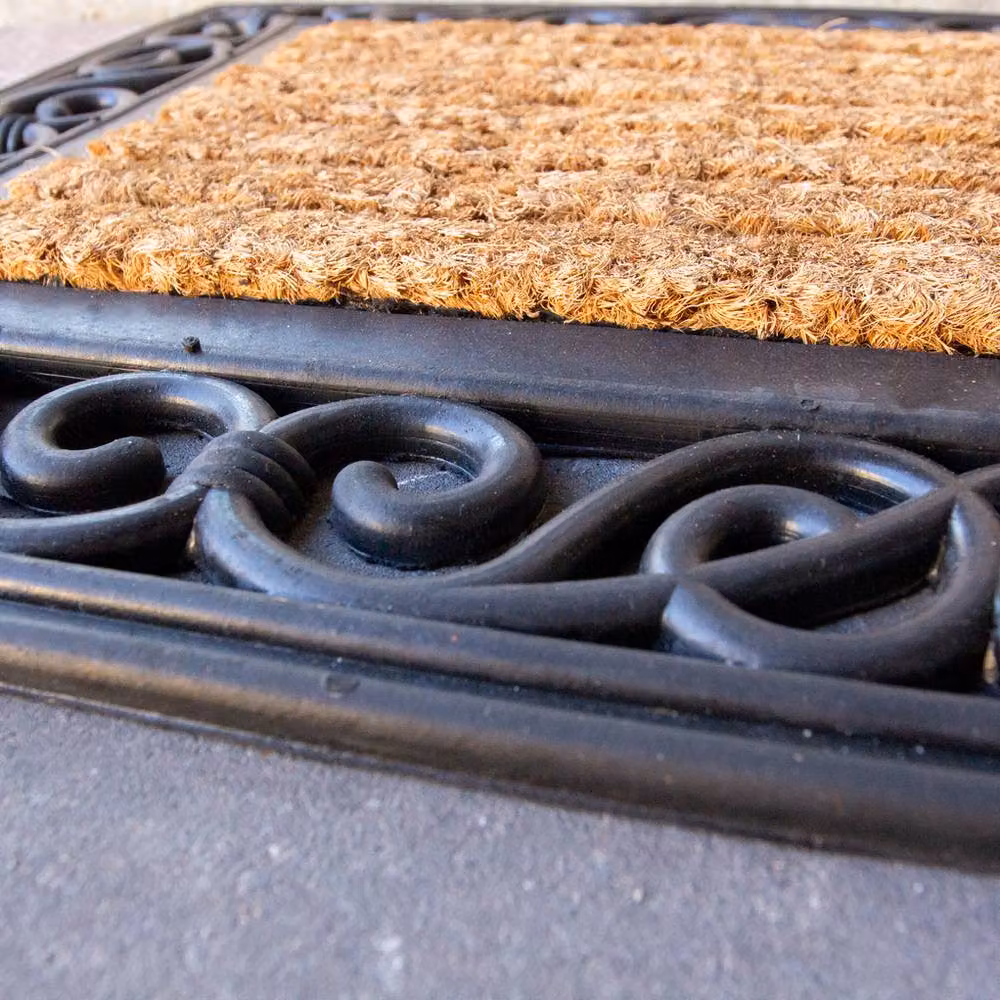 Kukoon Ornate Iron Style Rubber Front Door Mat in Black, W: 45 cm, D: 75 cm – 2