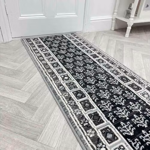 runrug Mayan Grey Ethnic Hallway Runner Rug, W: 60 cm, L: 180 cm – 1