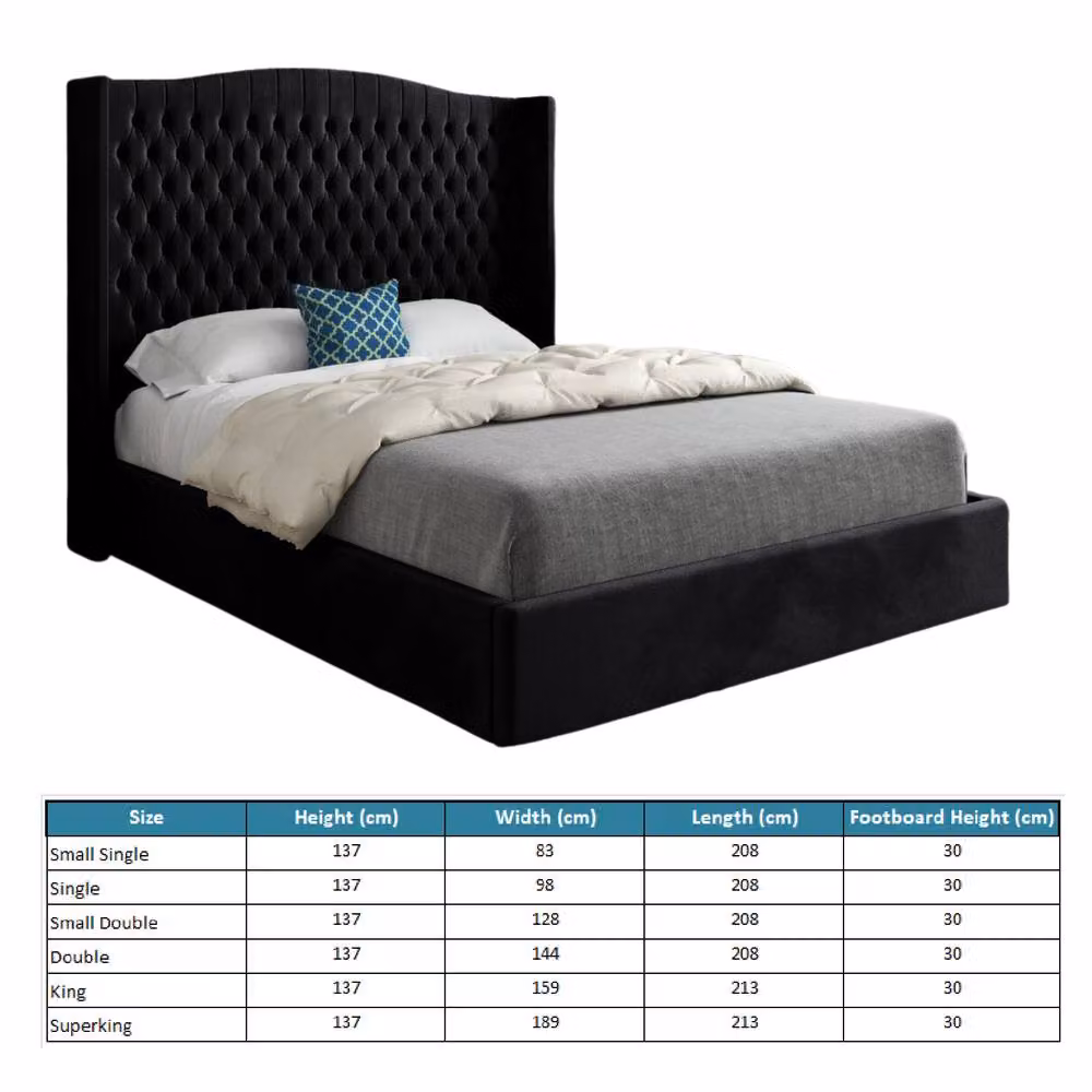 KDMD Stockcross Winged Upholstered Designer Bed Frame in Black Soft Velvet, W/D/H: 137 x 128 x 200 cm – 5