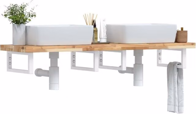 Berkfield Home Wall Mounted Basin Shelf in Brown Acacia Wood and Steel