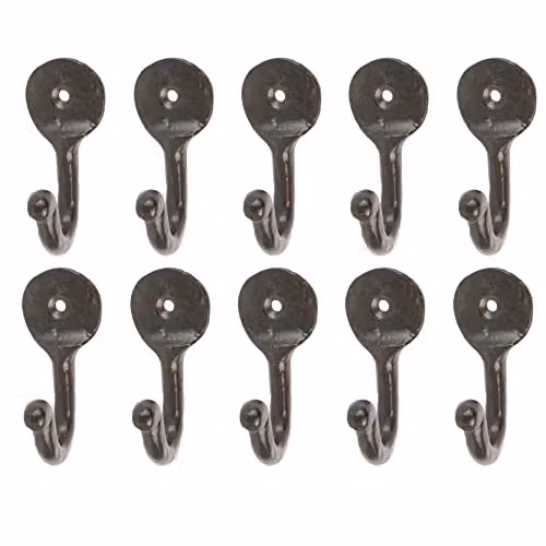 Hammer and Tongs Hammered Round Plate Single Hook, Matt Black Powder-Coated Iron, Pack of 10, W: 3.0 cm, H: 6.5 cm – 2
