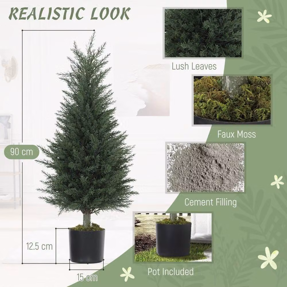 Wyld Haus Lusa Set of 2 Green UV Resistant Outdoor Artificial Cypress Trees, Height: 90 cm – 5