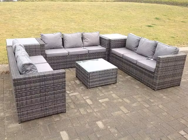 Fimous 9 Seater U Shape Rattan Garden Furniture Set with 3 Coffee Tables in Dark Grey Mixed – 2