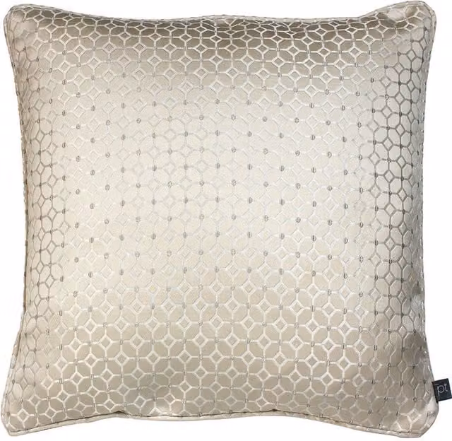 Prestigious Textiles Graphic Geometric Square Cushion in Gold and Silver, W/D/H: 43 x 43 x 43 cm