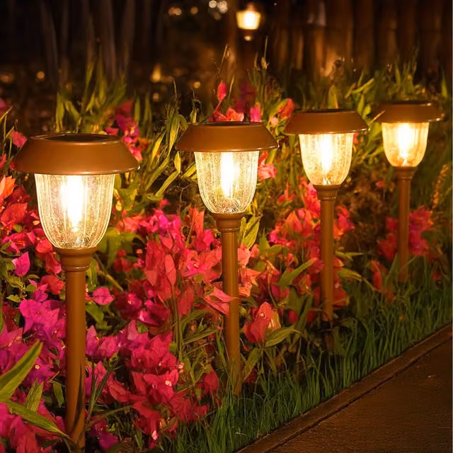Lifeideas Set of 6 Vintage Solar Garden Path Lantern Lights in Brown