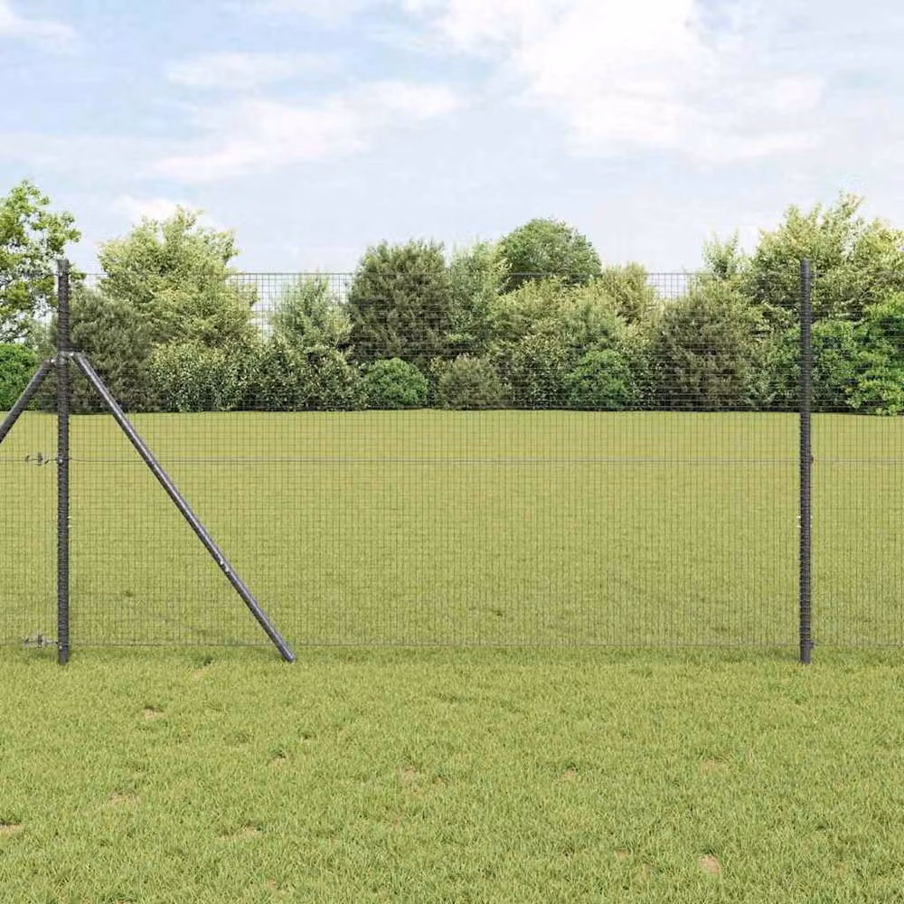 Berkfield Home Grey Steel Welded Wire Fence with 7 Posts, W: 10 m, H: 1.2 m – 2