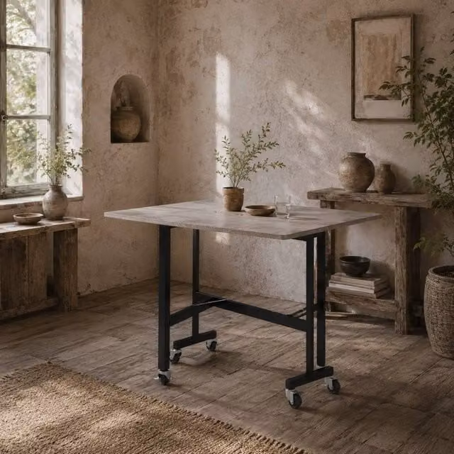 Wyld Haus Neseva Grey Wood Effect Drop Leaf Dining Table with Castors, Seats 6, W/D/H: 120 x 80 x 73 cm – 1