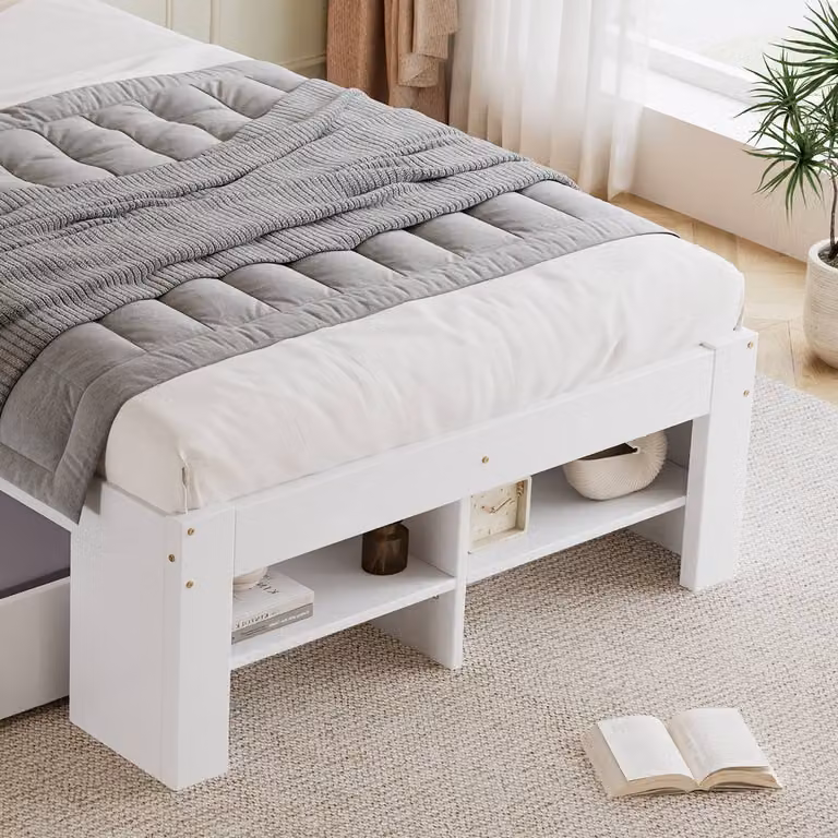 Rolipo White Wooden Single Bed with Storage Drawers and Bedside Shelf, W/D/H: 90 x 190 cm