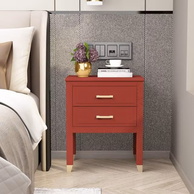 Cabinet Bits Palazzi Large Modern Red Lacquered Metal Bedside Table