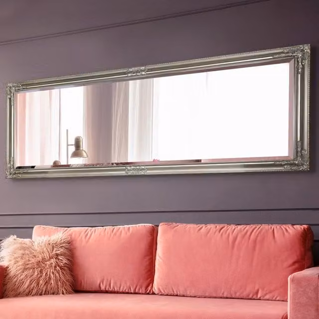 MirrorOutlet Caspian Silver Full Length Mirror, Rectangular Wall Mirror, W: 70 cm, H: 180 cm, D: 1 cm, Silver