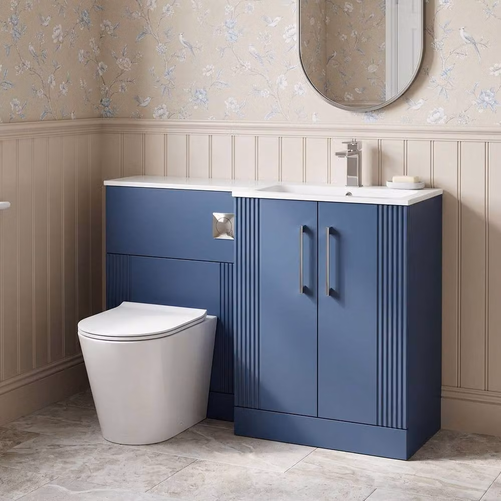 Balterley Belvide 2 Door Vanity WC Combi Unit with Stone Basin, Blue, W: 110 cm – 2