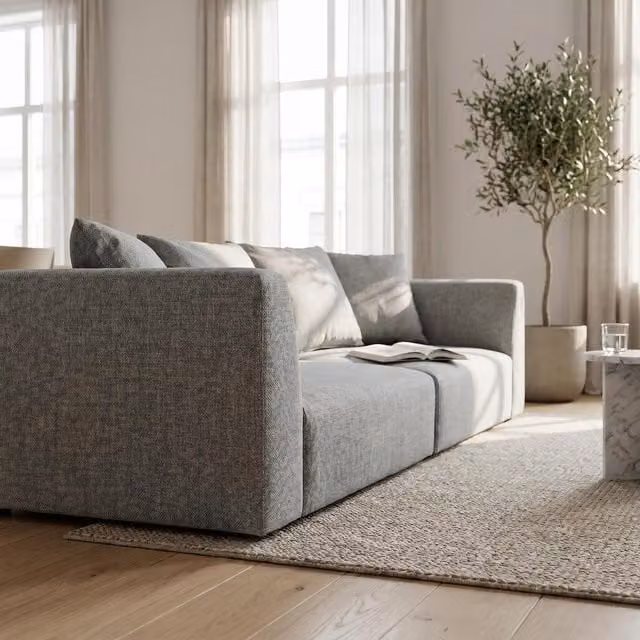 Abakus Direct Tokyo 3 Seater Sofa in Grey and Green Brushed Tweed Fabric with Deep Seats – 1