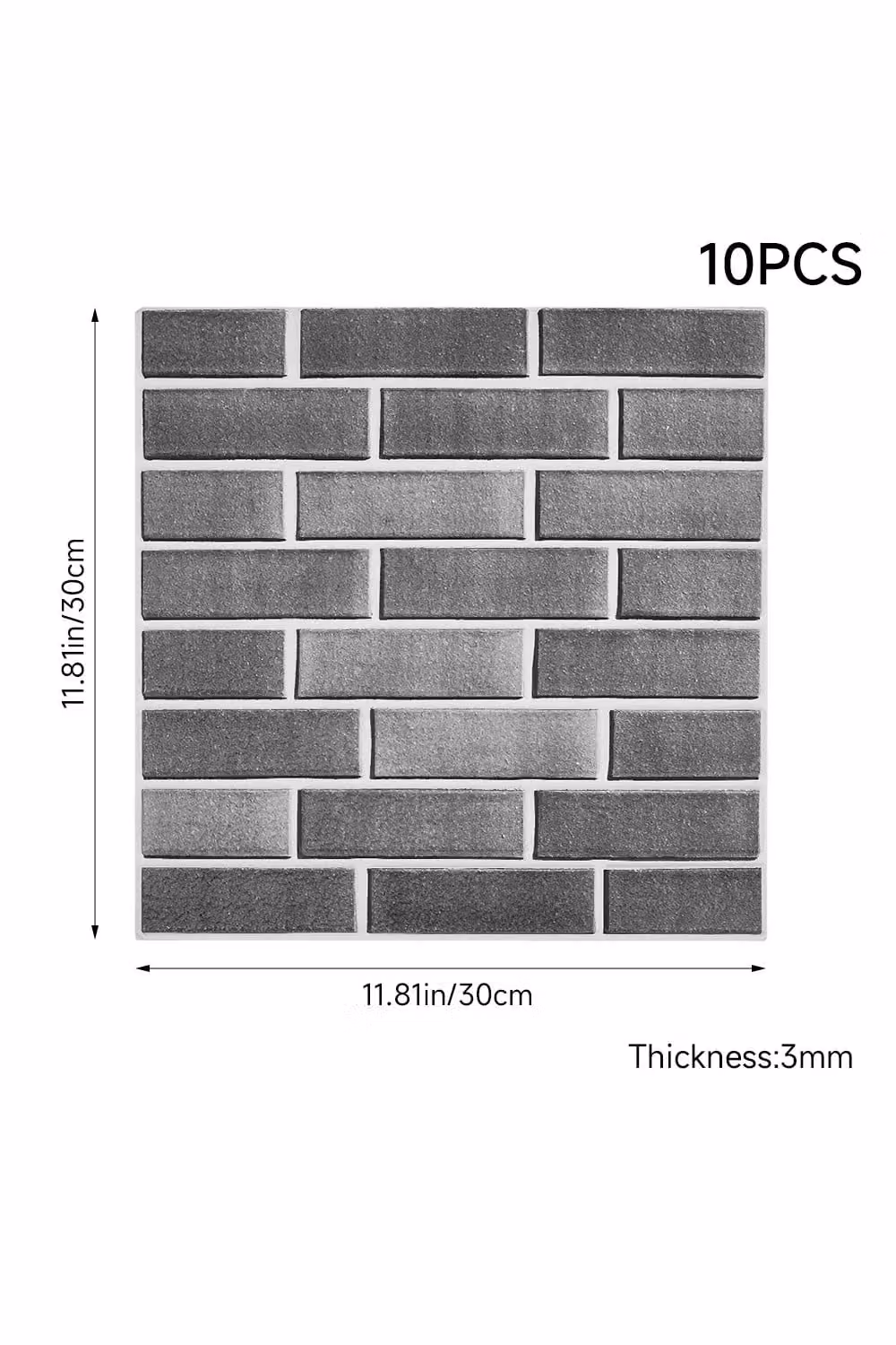 Living and Home 10-Piece Self-Adhesive 3D Subway Tile Stickers, Dark Grey UV Coated PVC Wall Tiles – 2
