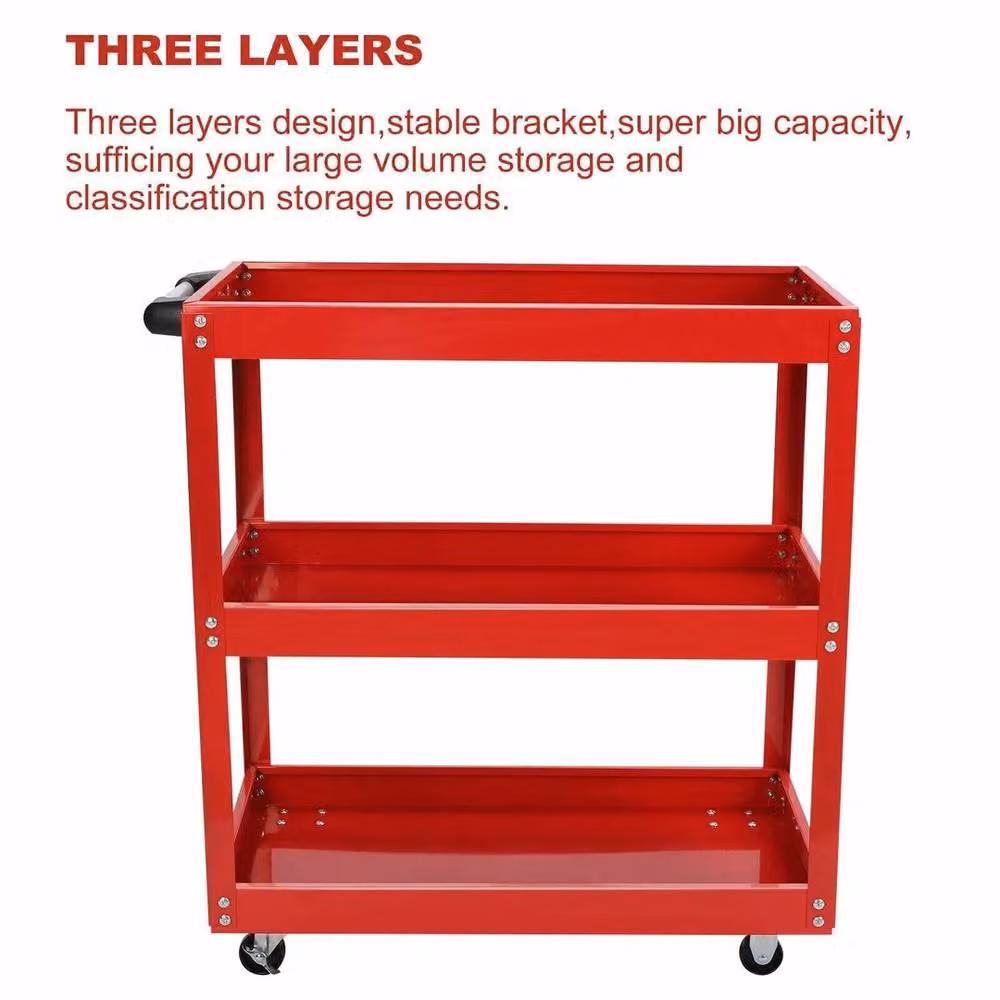 NESTLUNE 3 Tier Heavy Duty Workshop Garage Mechanic Trolley in Red – 5