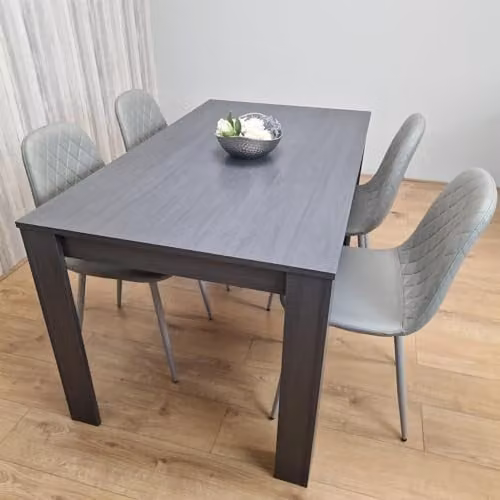 Kosy Koala Modern Rectangular Dining Set with Black Table and 4 Grey Leather Chairs