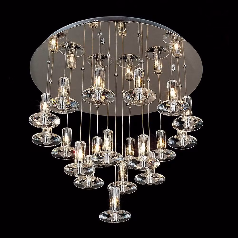 Netlighting Troy Round Pendant Light with 19 Crystal G4 Bulbs in Chrome and Grey – 2