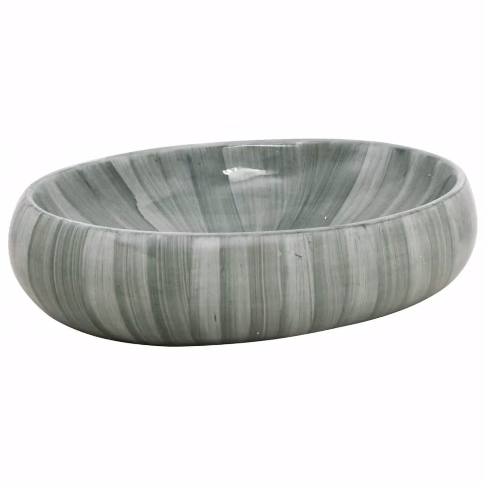 Berkfield Home Green Oval Ceramic Countertop Basin W/D/H: 59 x 40 x 15 cm – 3