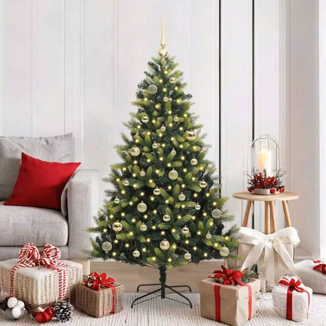 Berkfield Home Artificial Hinged Christmas Tree with 150 LEDs, Green, Height: 150 cm