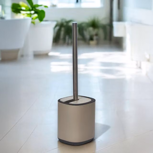 Showerdrape Echo Steel Toilet Brush and Holder in Beige and Blue