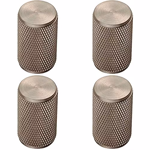 Loops 4 Pack Knurled Cylindrical Cupboard Door Knobs in Brushed Silver