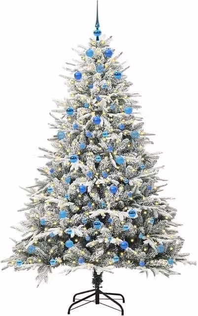 Berkfield Home Realistic Artificial Pre-lit Christmas Tree with Ball Set in Green, Height: 210 cm