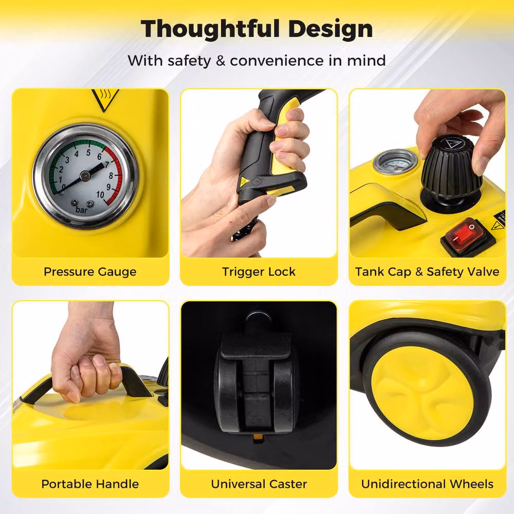 Costway 2000W High Pressure Steam Cleaner in Yellow – 5