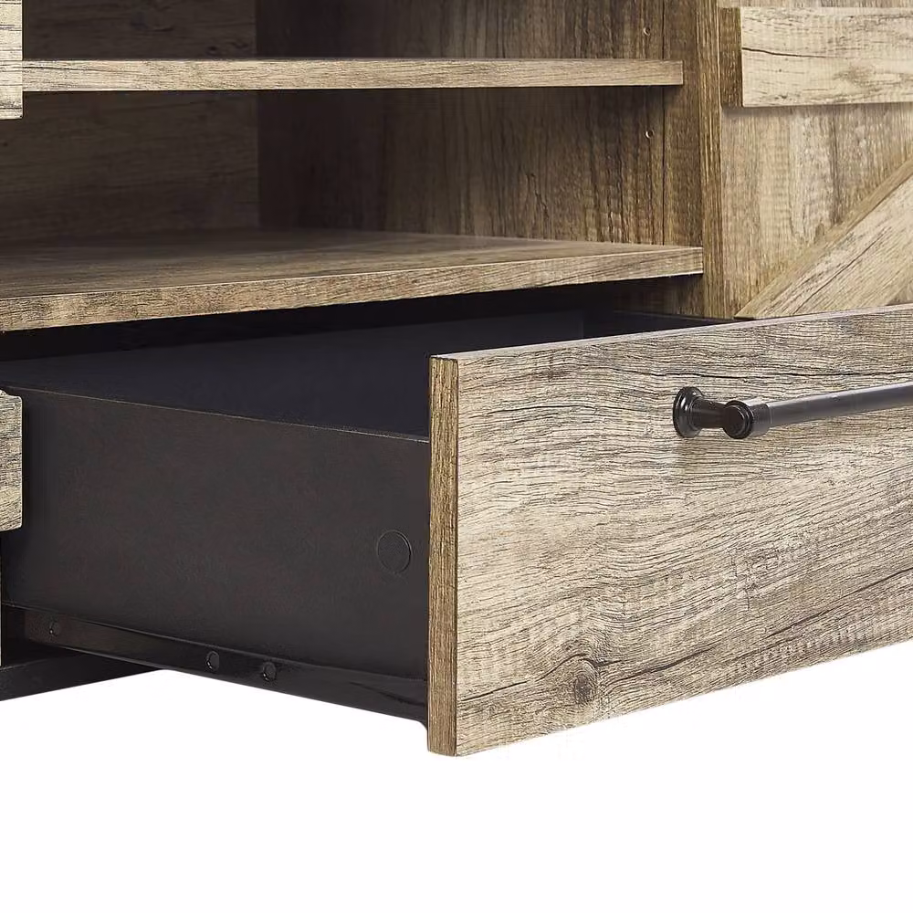 Wyld and Coco Barn Style TV Stand in Light Wood and Black with 2 Cabinets and Drawer, W: 150 cm, D: 40 cm, H: 43 cm – 3