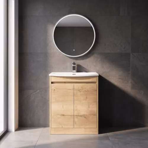 Balterley Modern 2 Door Freestanding Bathroom Vanity Unit with Curved Basin and Soft Close Doors in Autumn Oak Brown, W/D/H: 62 x 39.5 x 83.5 cm – 3