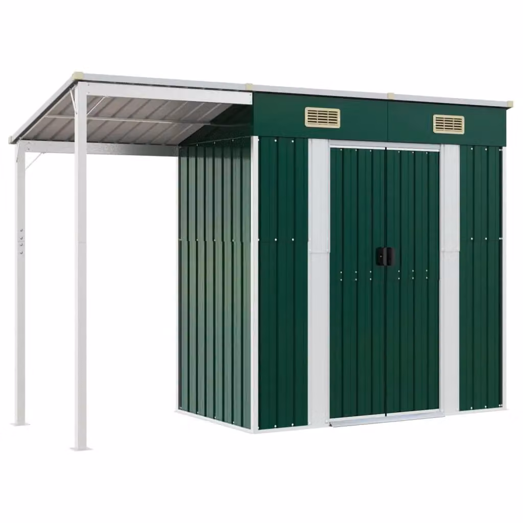 Berkfield Home Garden Shed with Extended Roof, Green, W/D/H: 277 x 110.5 x 181 cm, Galvanised Steel – 2