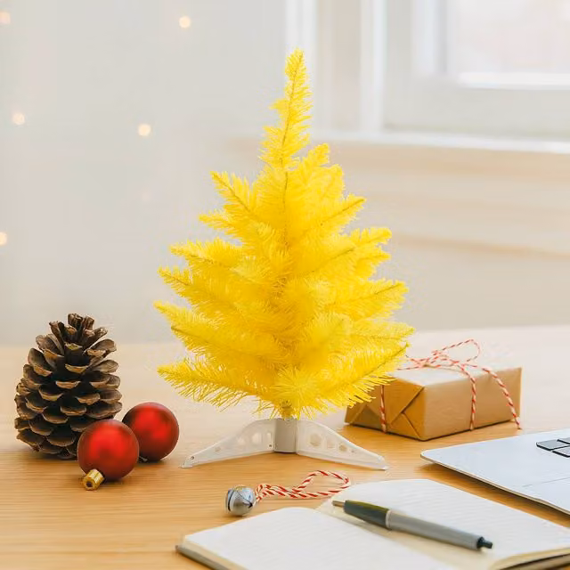 Voltico Mini Artificial Christmas Tree Tabletop Design in Bright Yellow, Height: 30 cm – 1